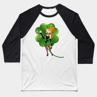 Green Lucky Witch in Mini Skirt Baseball T-Shirt